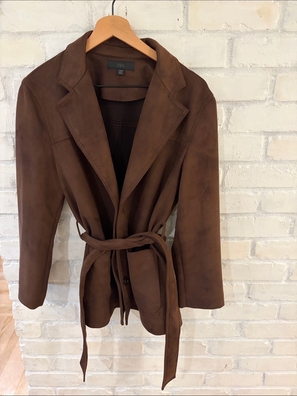 Zara Brown Suede Belted Trench Coat